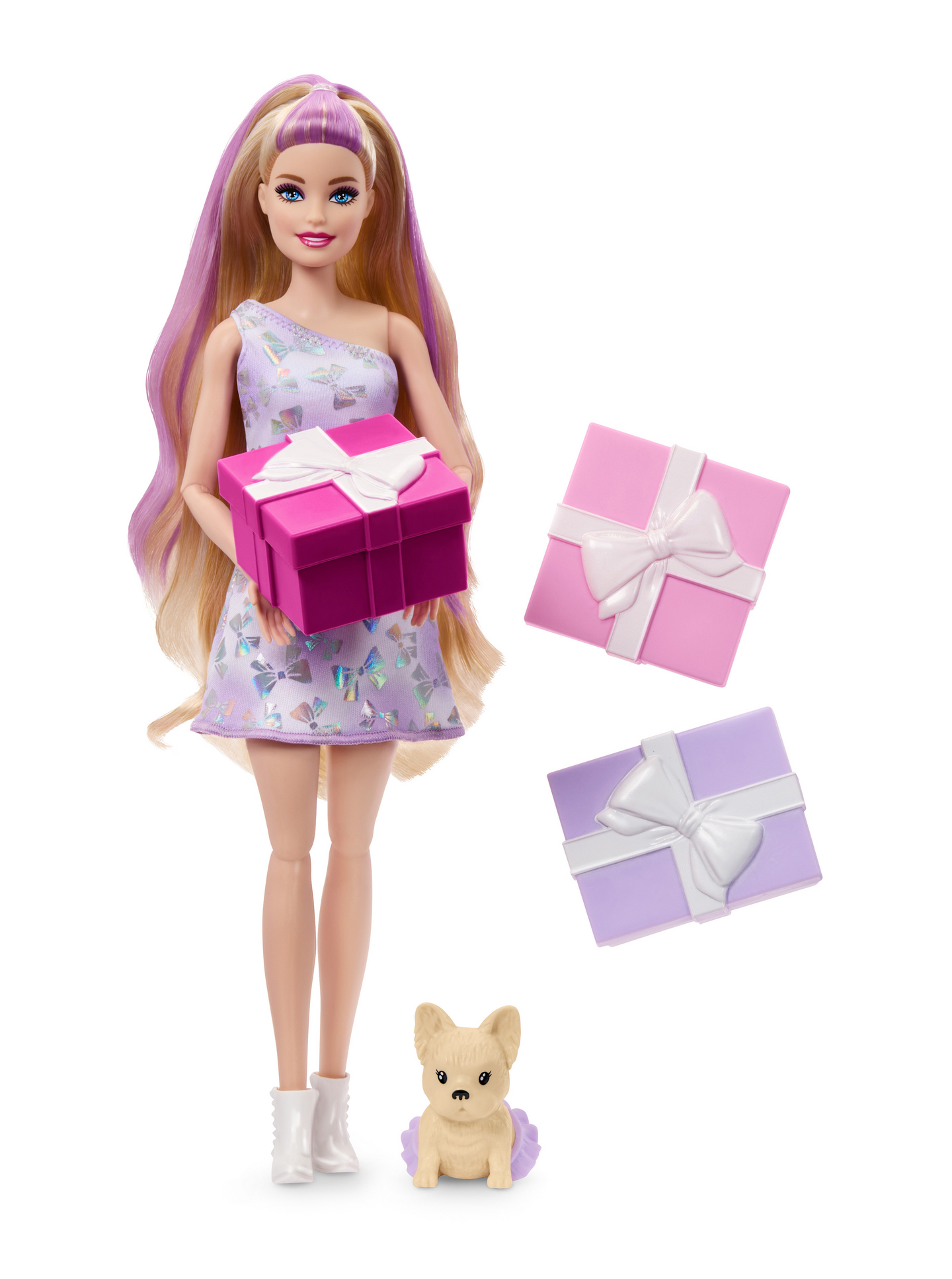 Barbie Party Unboxed -muotinukke, lemmikki ja syntymäpäiväkakku
