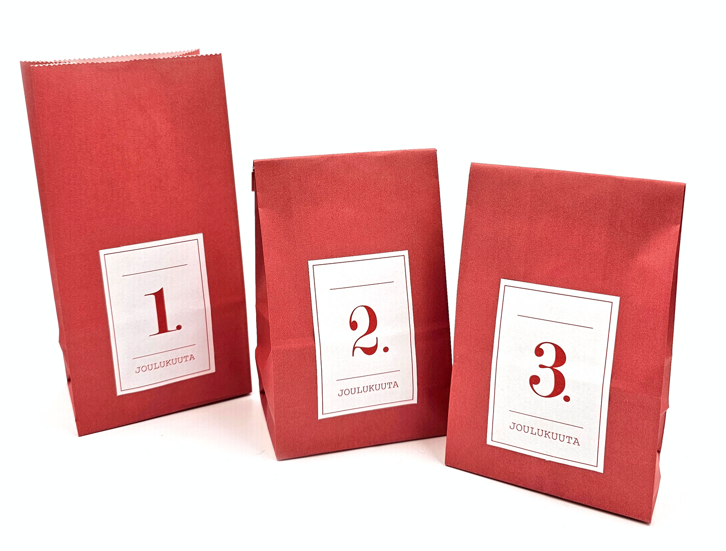 J.K. Primeco diy-joulukalenteri pussit ja numerotarrat punavalkoinen 24kpl