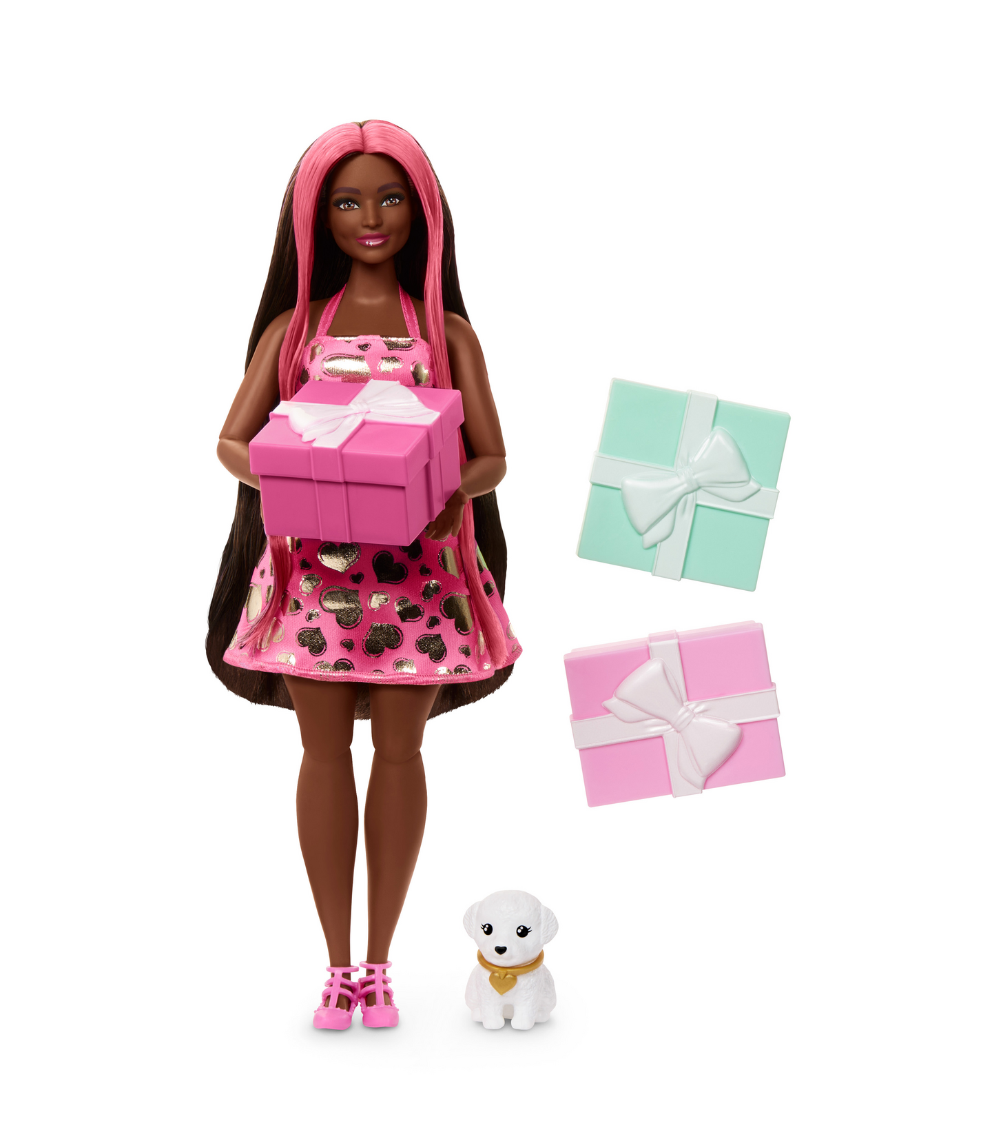 Barbie Party Unboxed -muotinukke, lemmikki ja syntymäpäiväkakku