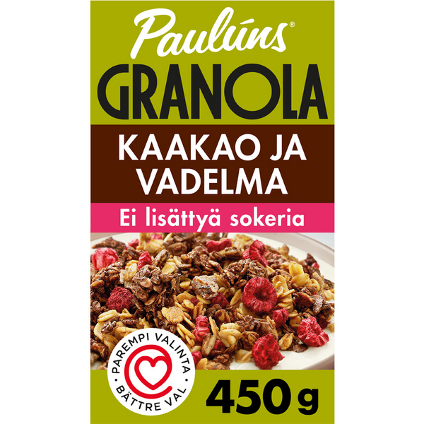 Paulúns granola kaakao ja vadelma 450g