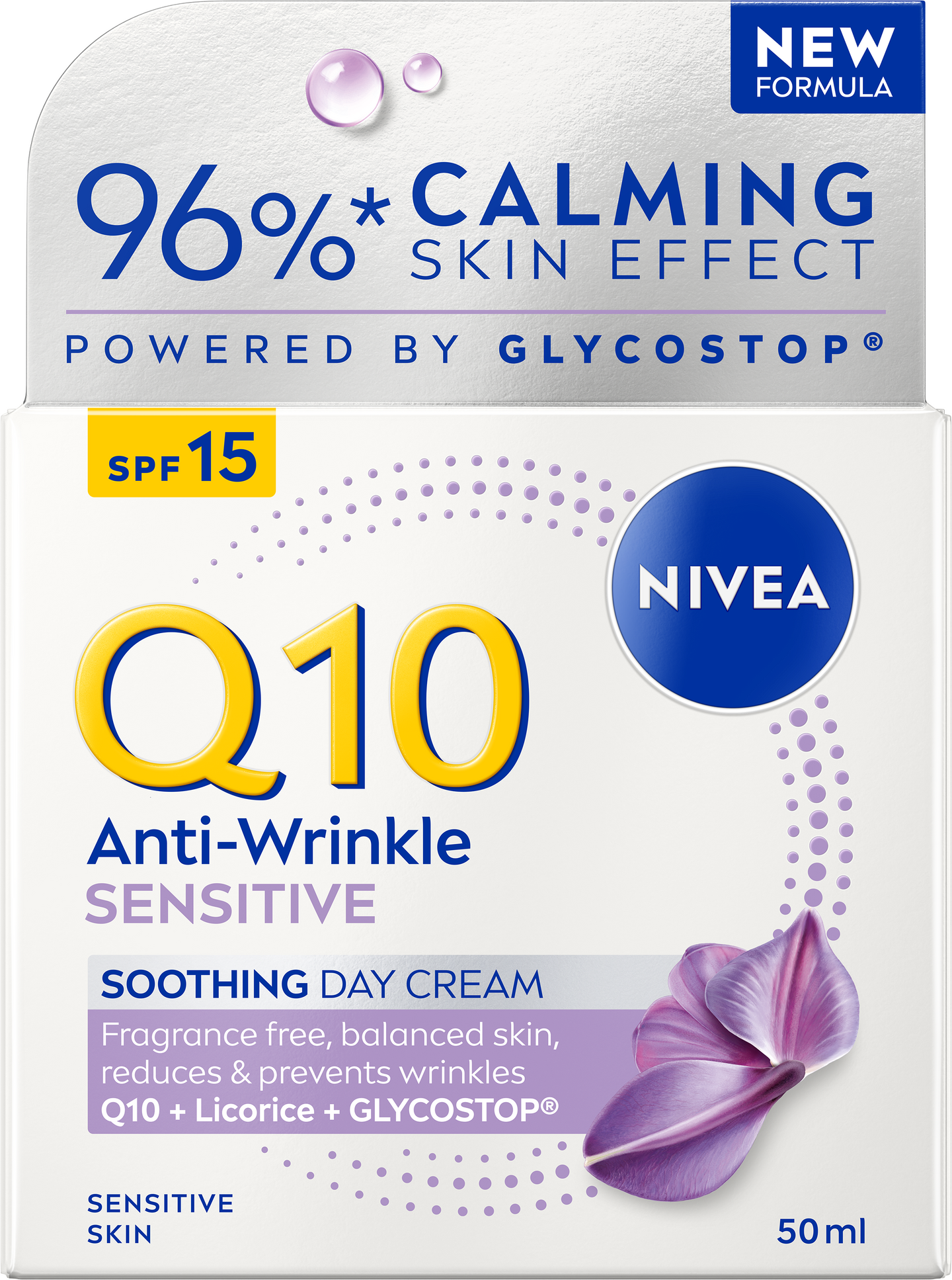 NIVEA 50ml Q10 Anti-Wrinkle Sensitive Soothing Day Cream SK15 -päivävoide
