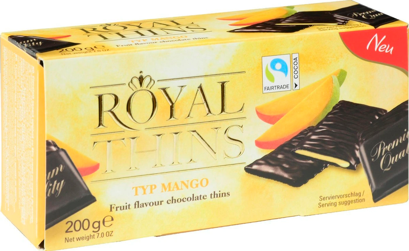 Halloren Royal Thins mangotäytteinen tummasuklaa 200g