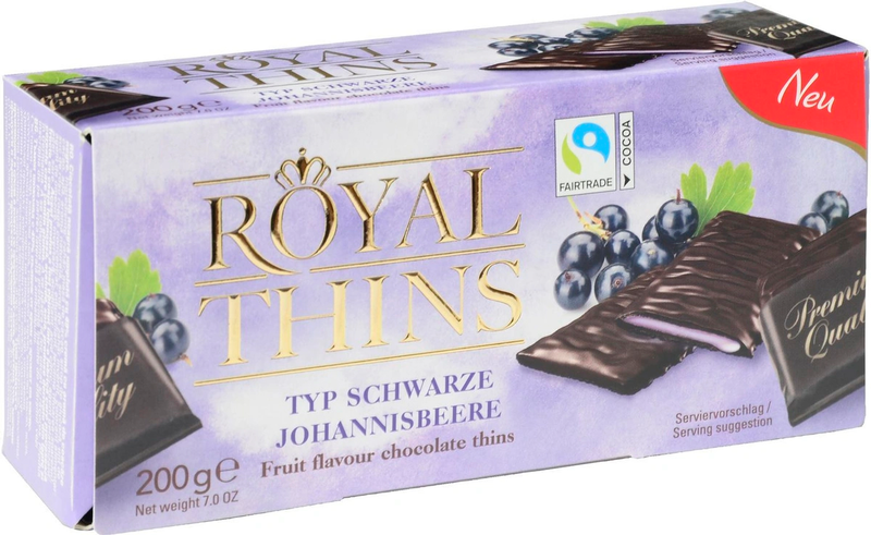 Halloren Royal Thins mustaherukkatäytteinen tummasuklaa 200g
