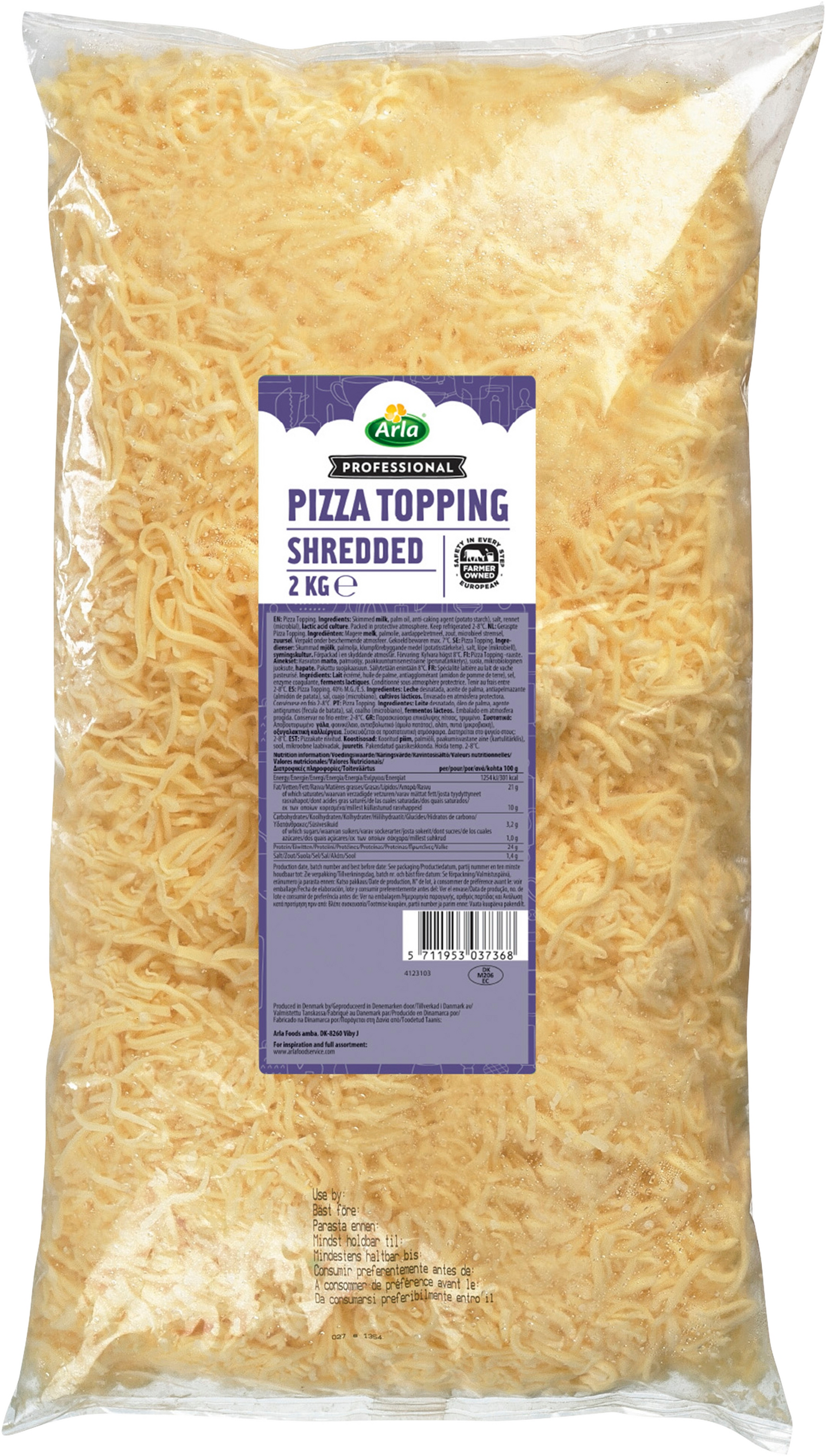 Arla Pro pizzatopping raaste 21% 2kg vähälaktoosinen