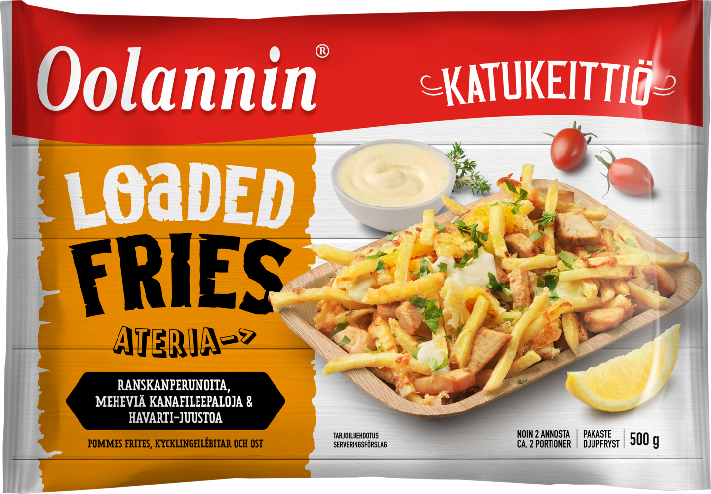 Oolannin Katukeittiö loaded fries juustoinen kana-ateria 500g pakaste