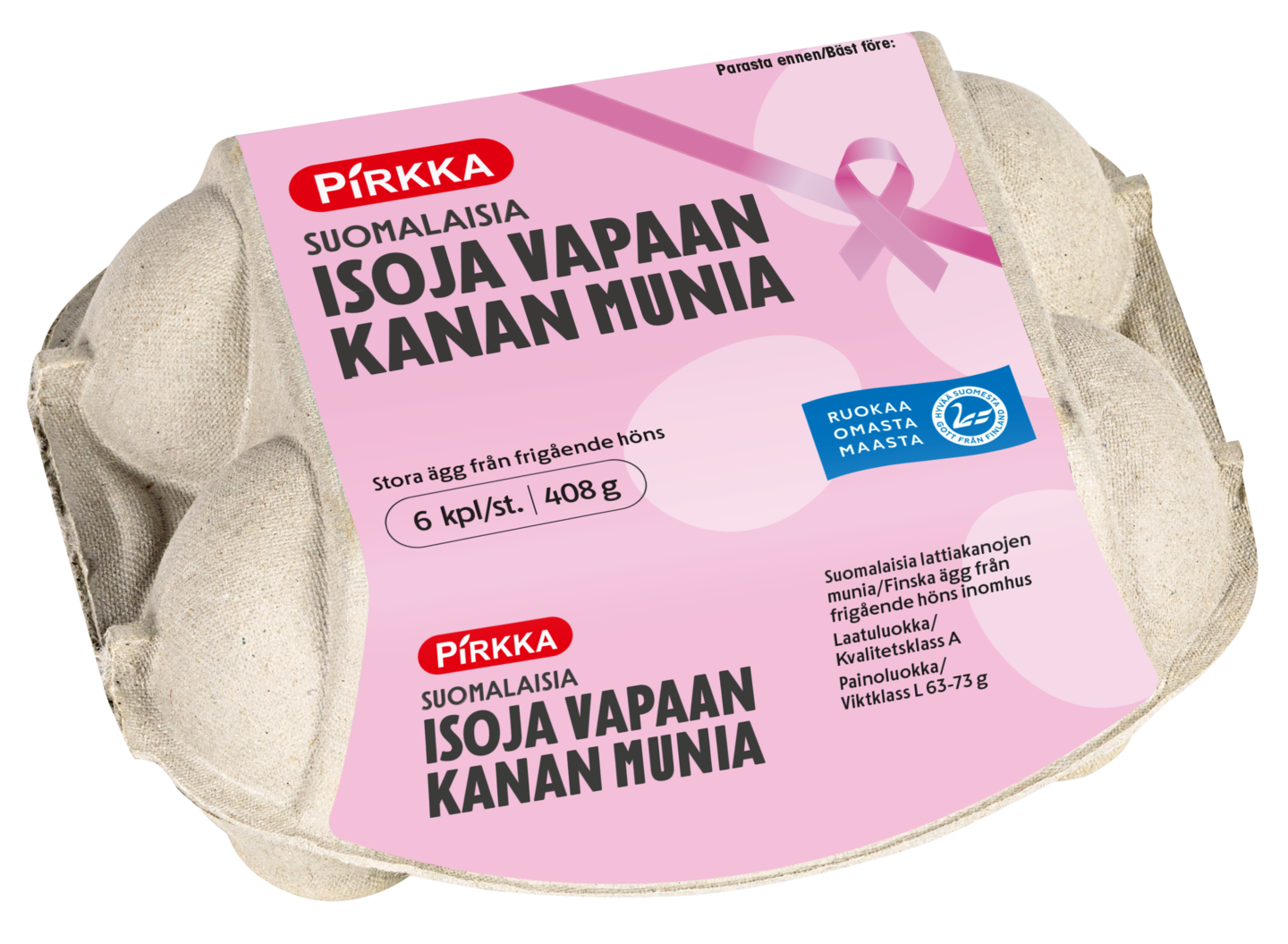 Pirkka vapaan kanan munia 6 kpl/408 g
