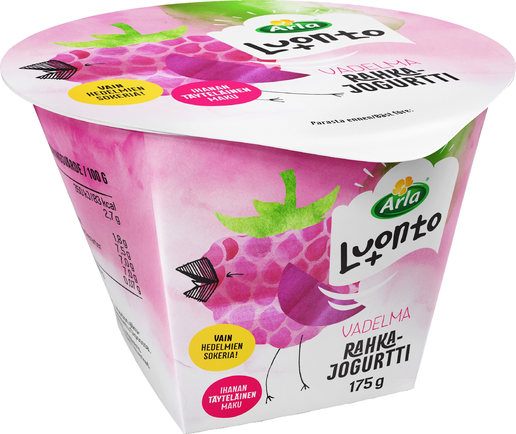 Arla Aamu+ vadelmarahkajogurtti 175g laktoositon