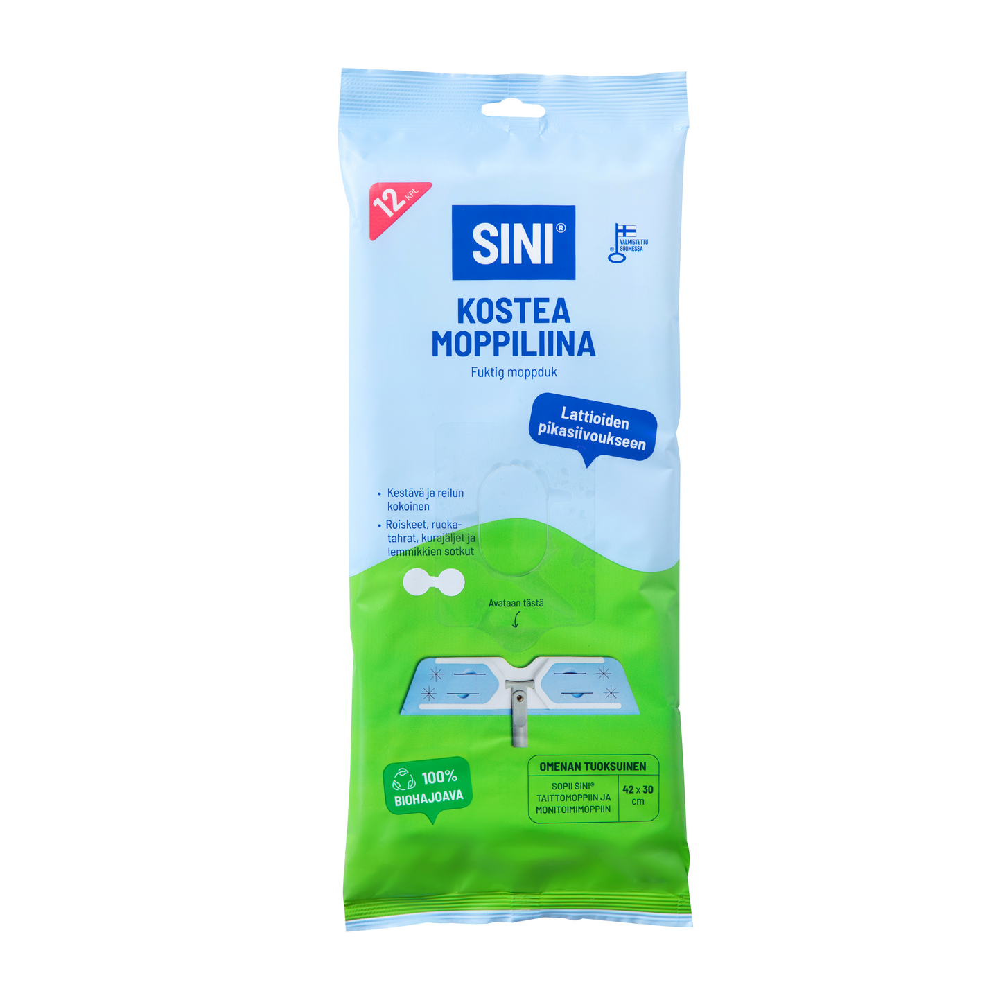 Sini kostea moppiliina hajustettu 12 kpl