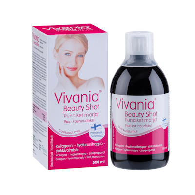 Vivania Beauty Shot punaiset marjat Kollageeni-hyaluronihappo-sinkki 500 ml