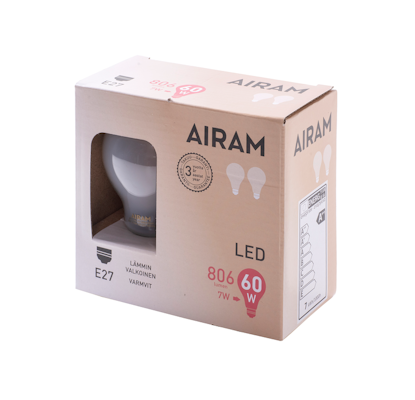 Airam Onni LED lasi vakio E27 2kpl 2700