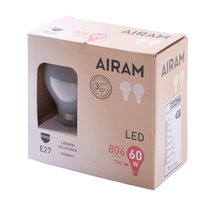 Airam Onni LED vakiolamppu lasi E27 2700K 2kpl