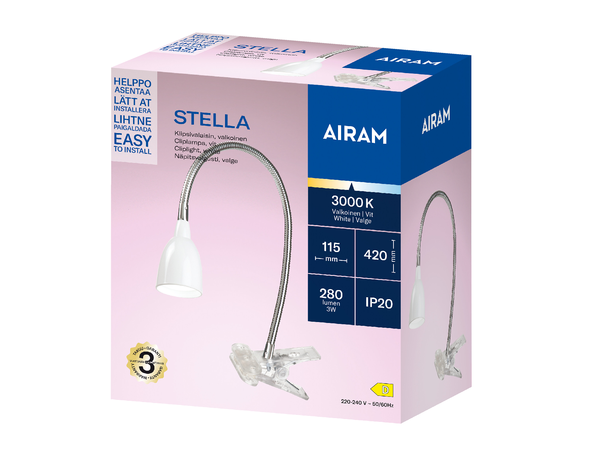 Airam Stella Clip LED-kohdevalaisin IP20 3W 280lm valkoinen