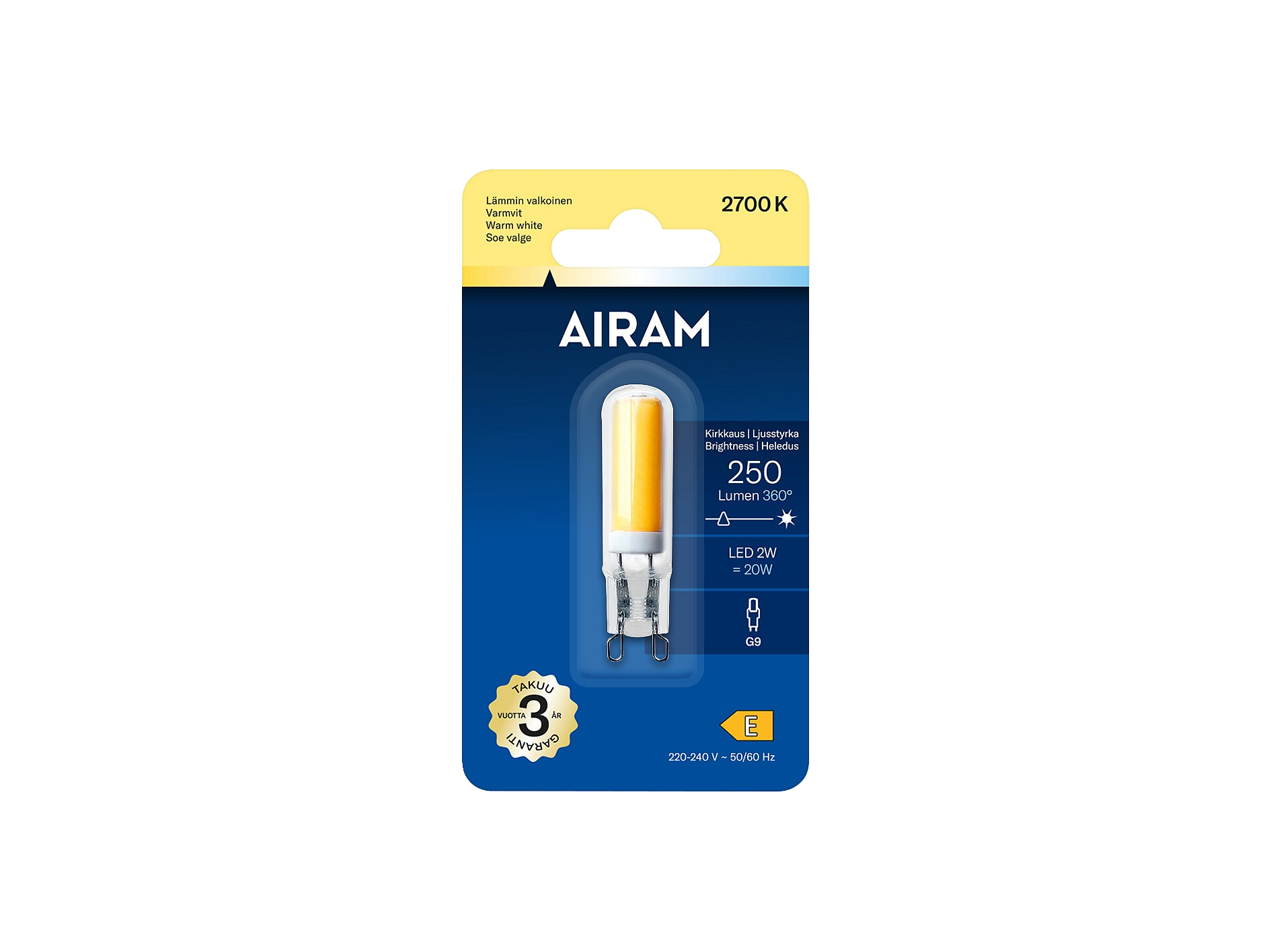 Airam LED kirkas G9 2700K 250lm lasikupu