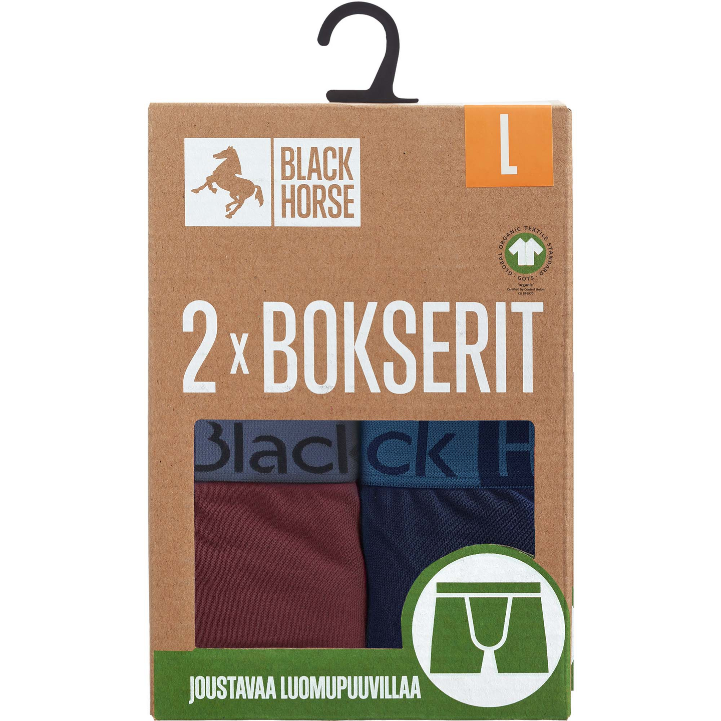 Black Horse miesten bokserit I075 2kpl/pkt, harmaa-punainen