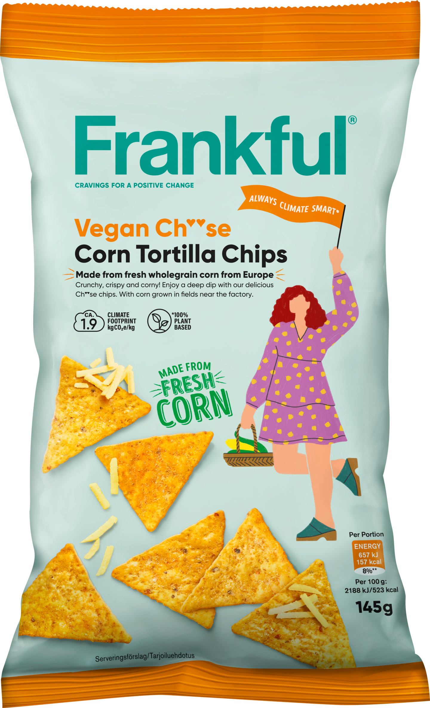 Frankful corn tortilla chips vegan ch**se maissitortillalastu 145g