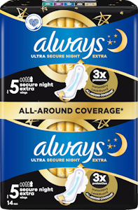 Always yöside 14kpl Ultra Secure Night Extra 5 wings