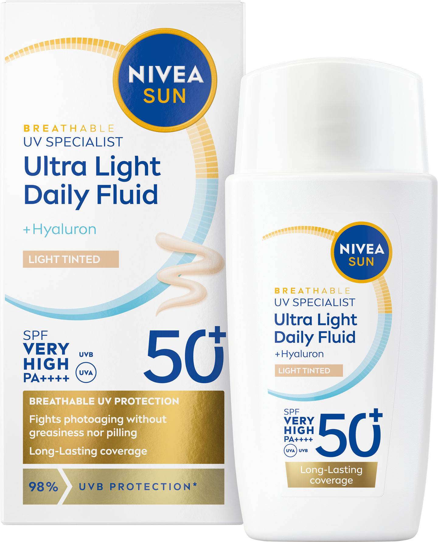 NIVEA SUN 40ml UV Face Specialist Ultra Light Daily Fluid Light Tinted SK50+ - sävyttävä aurinkosuoj