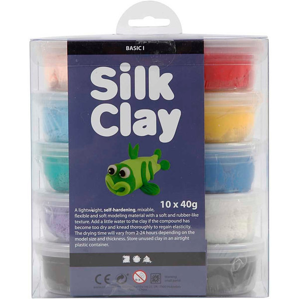 Creativ Company Silk Clay värilajitelma Basic 1, 10 x 40 g