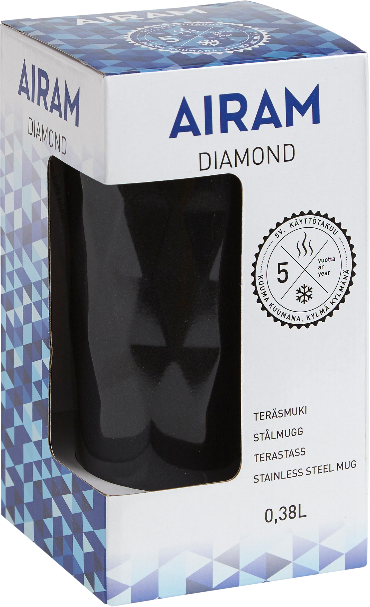 Airam Diamond teräsmuki 0,38L musta