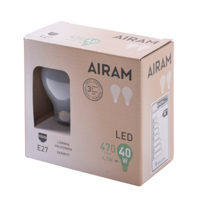 Airam Onni LED vakiolamppu lasi E27 470lm 2700K 2kpl