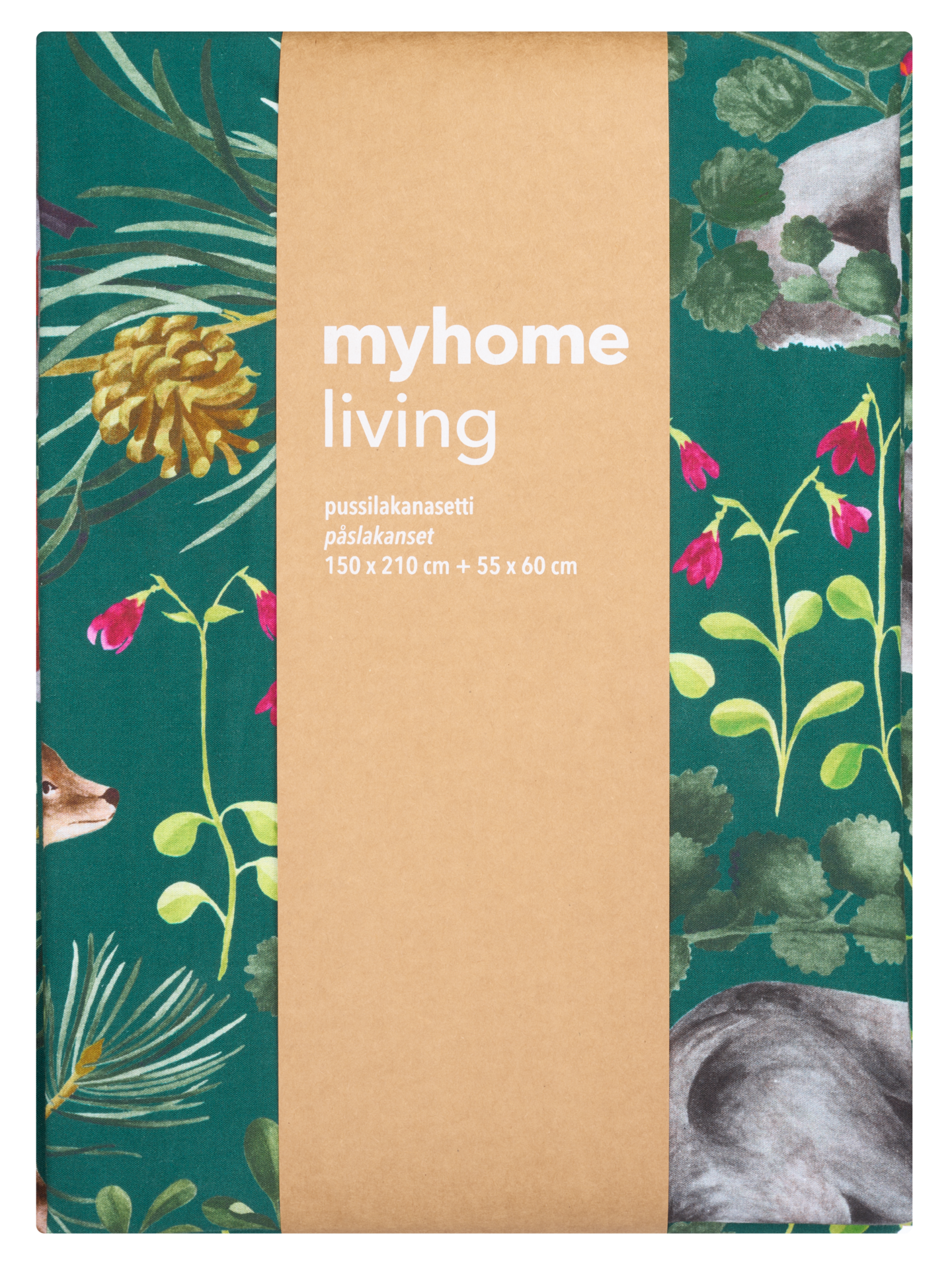 myhome Metsämaa pussilakanasetti 150x210 cm + 55x60 cm vihreä