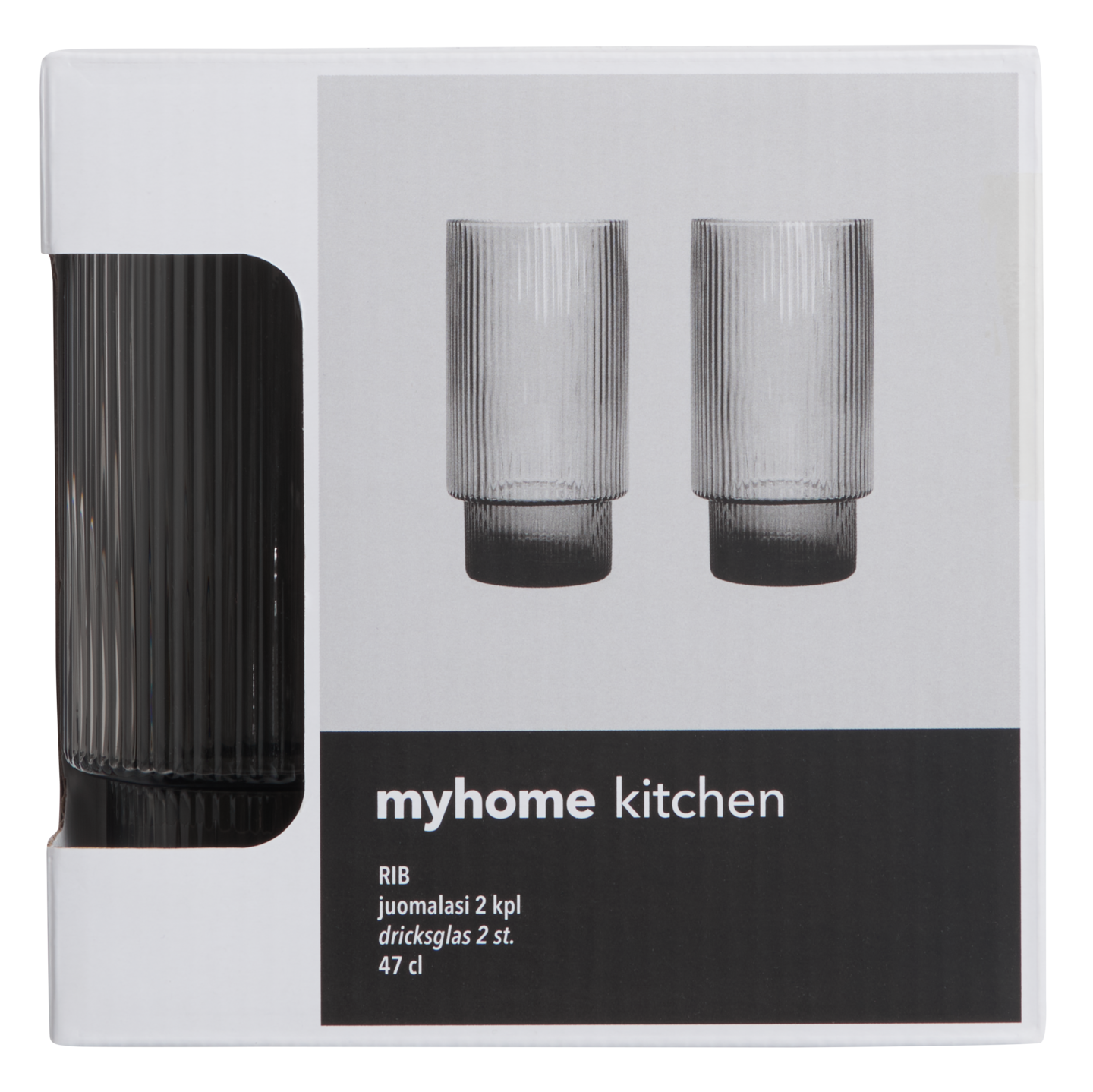 myhome rib lasi 470 ml korkea 2 kpl/pkt harmaa