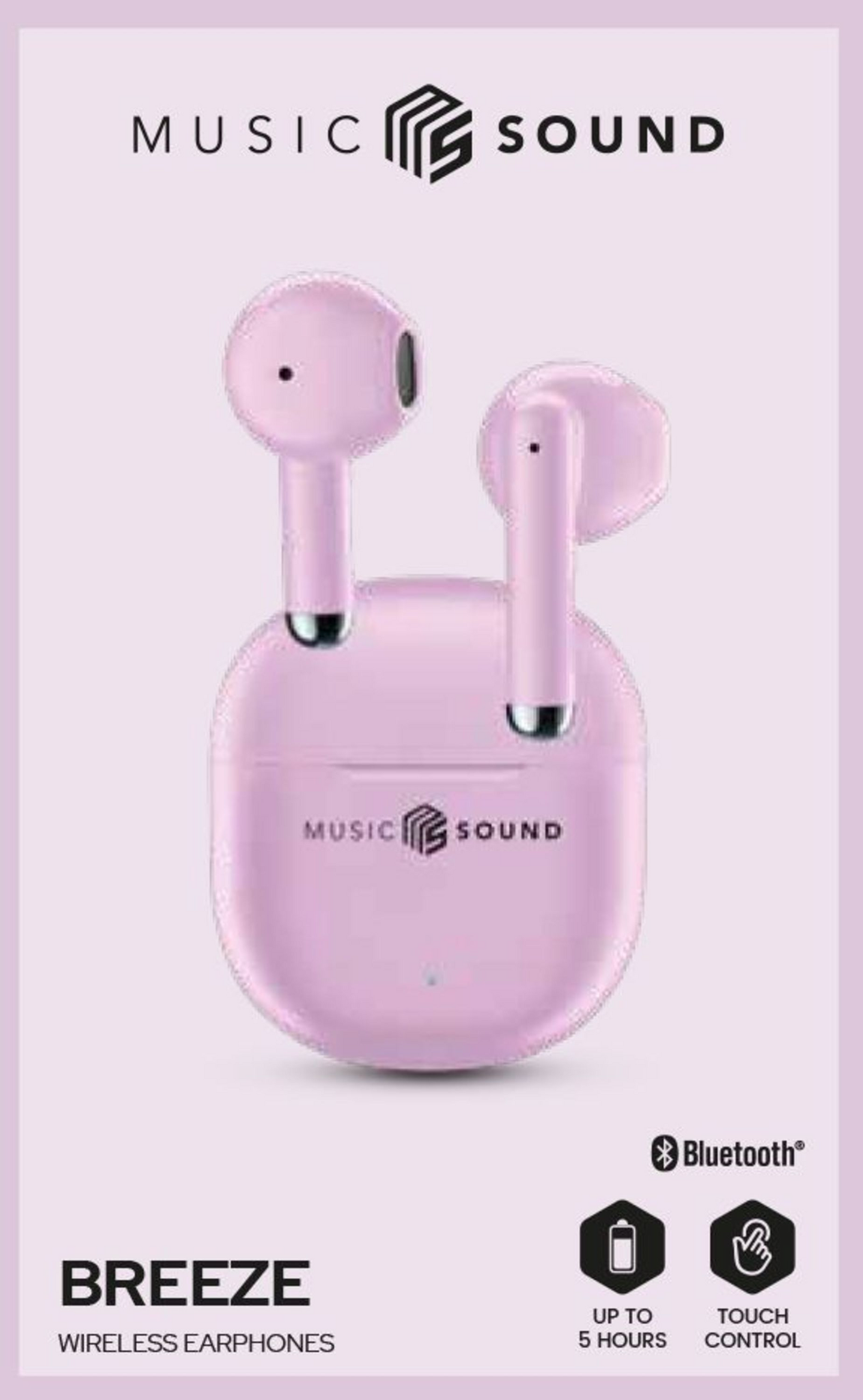 MusicSound Breeze -langattomat nappikuulokkeet, pinkki