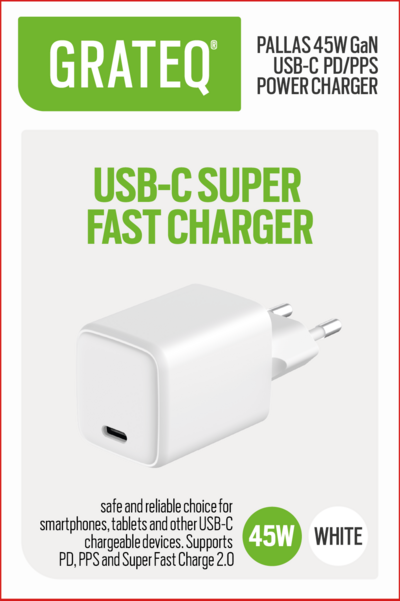 Grateq Pallas GaN PD/PPS 45 W USB-C -seinälaturi