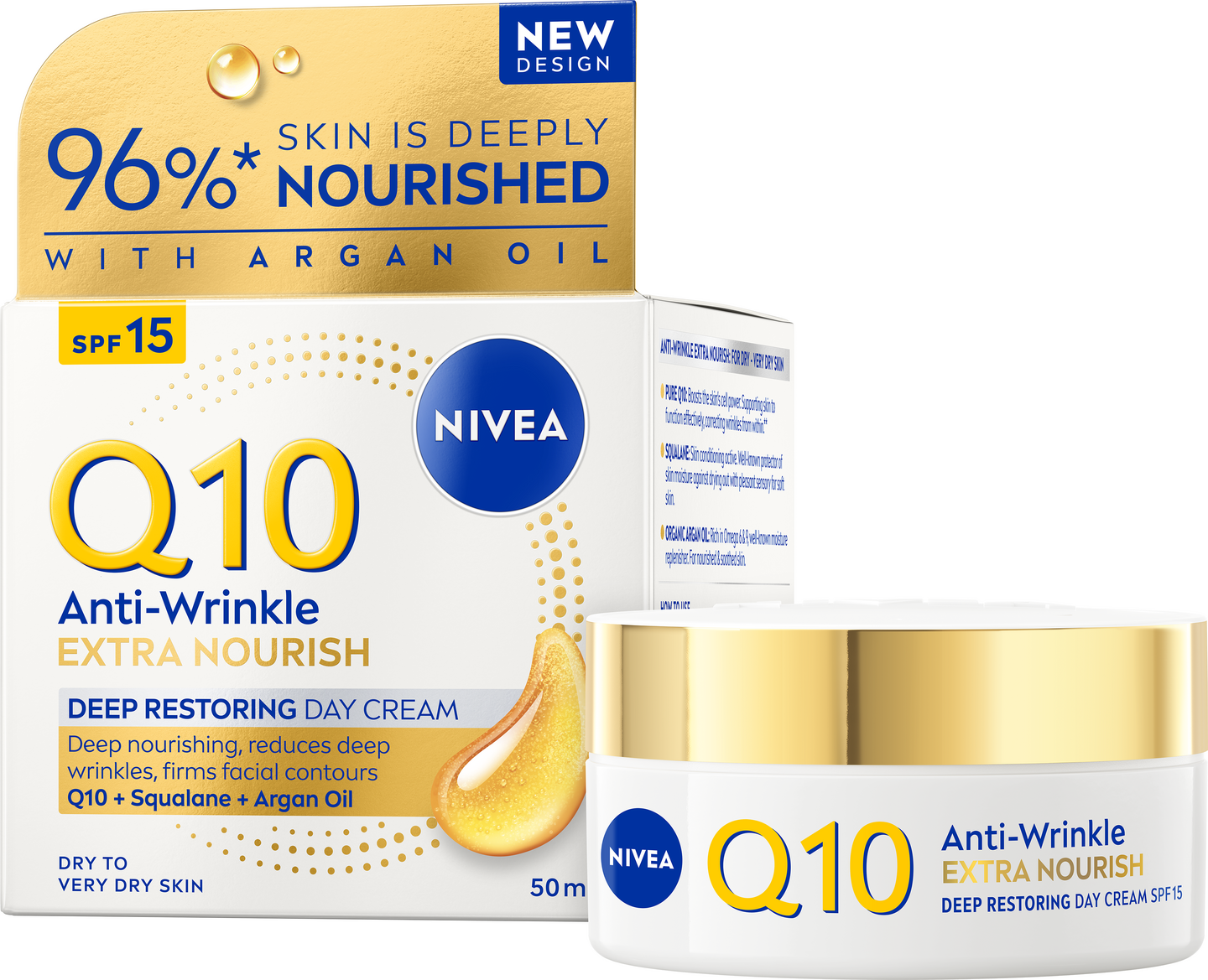 NIVEA 50ml Q10 Anti-Wrinkle Extra Nourish Deep Restoring Day Cream SK 15 -päivävoide