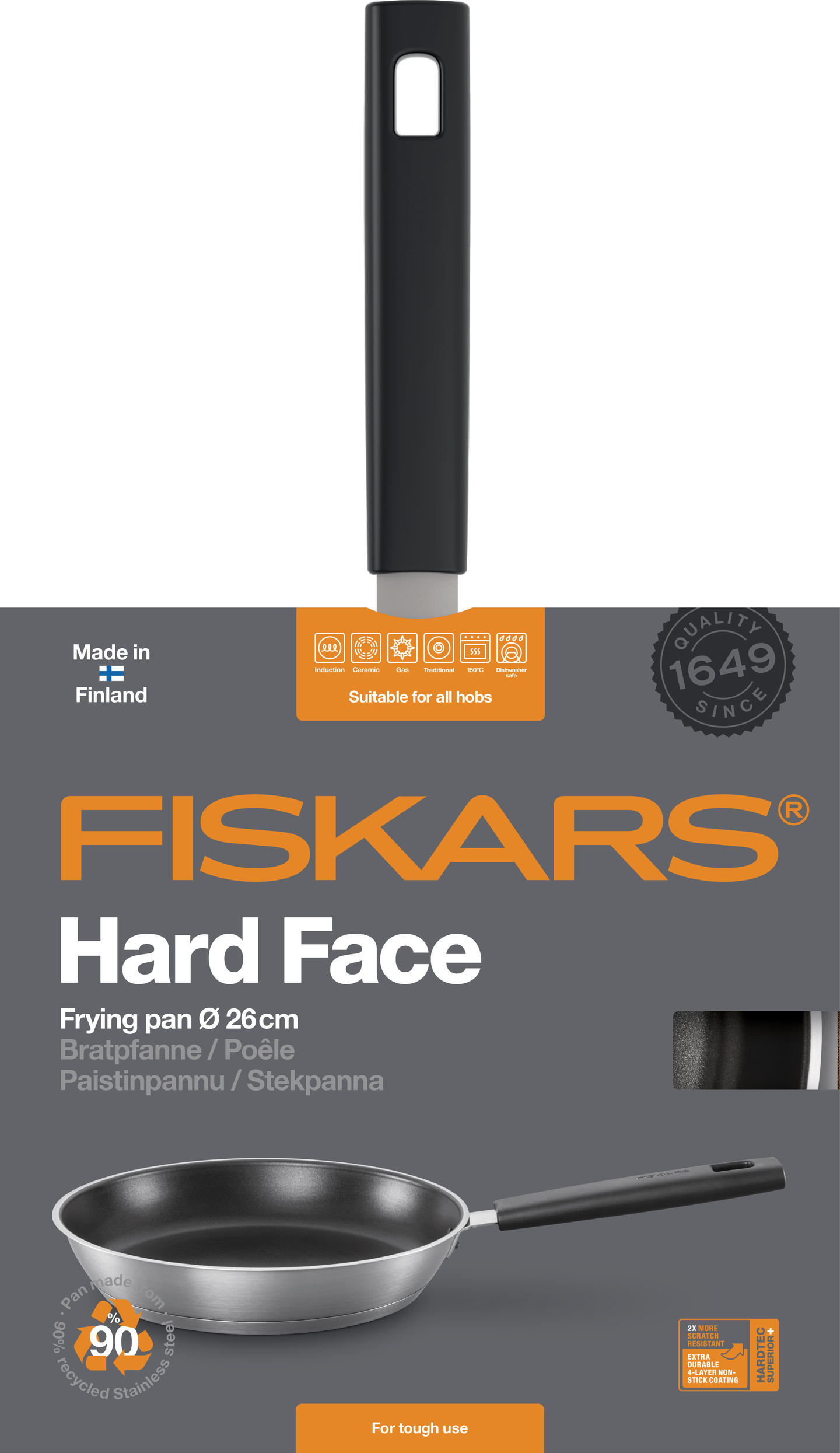 Fiskars Hard Face teräs paistinpannu 26 cm