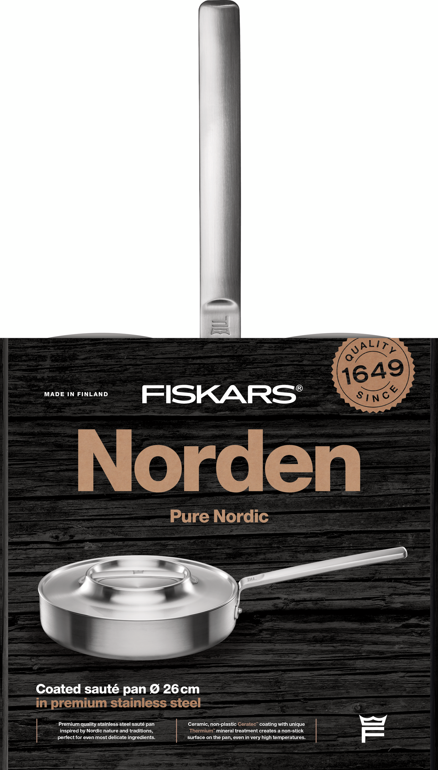 Fiskars Norden teräs paistokasari 26 cm kannella