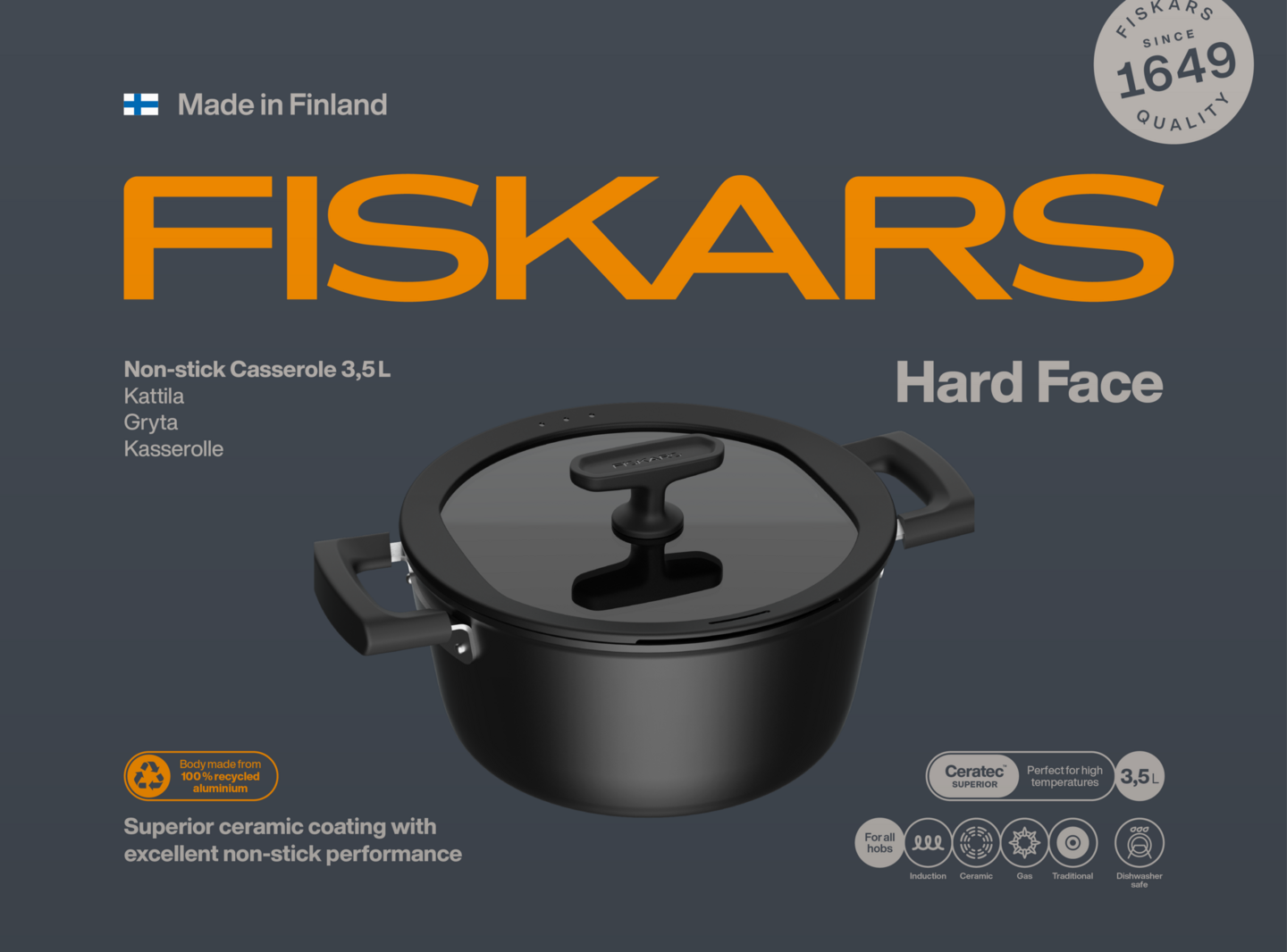 Fiskars Hard Face kattila 3,5 l kannella