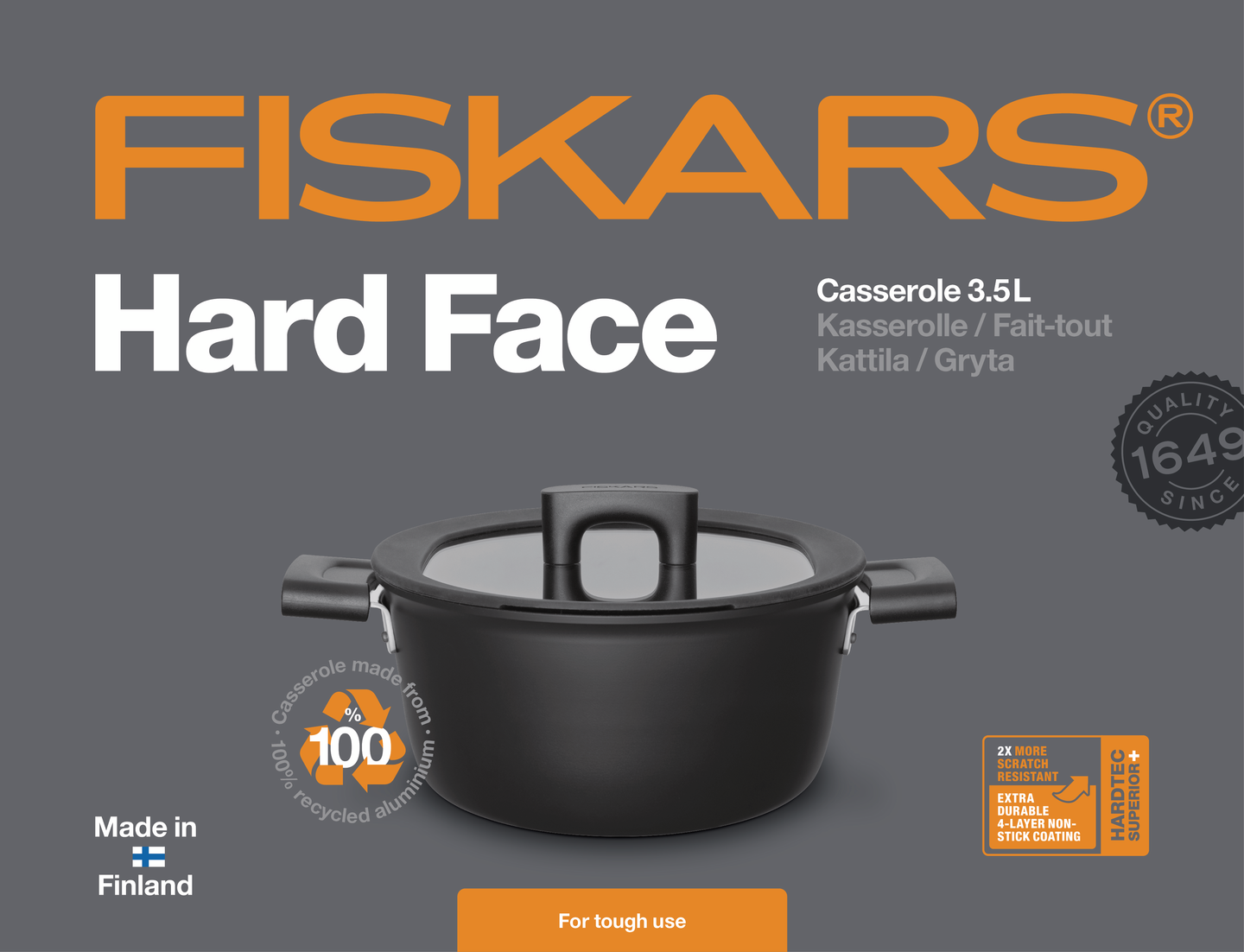 Fiskars Hard Face kattila 3,5L/ 22 cm kannella