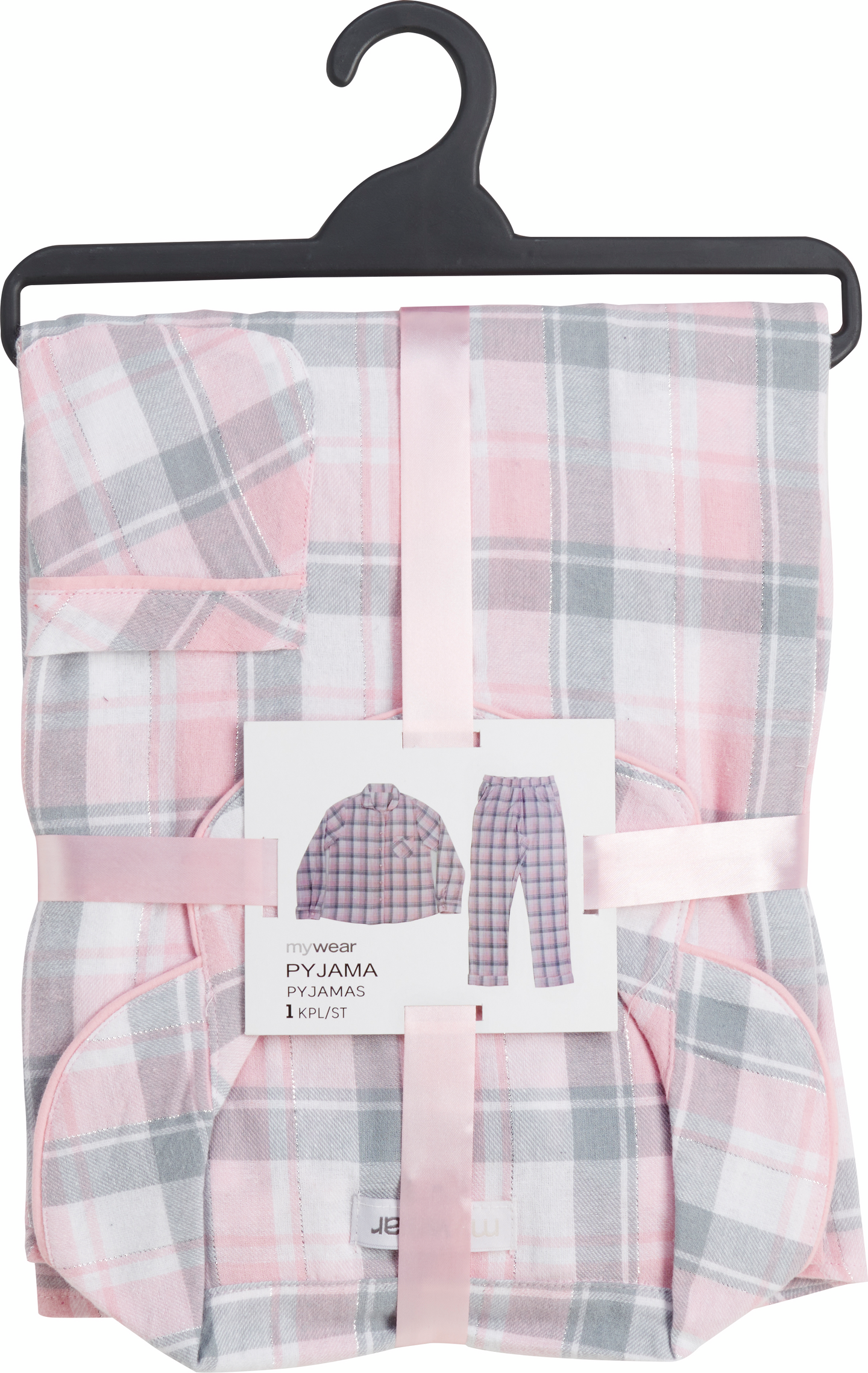 mywear naisten flanellipyjama Sanna, pink-valk-harmaa