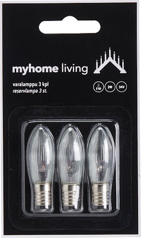 myhome varalamppu E10 34V 3W 3kpl