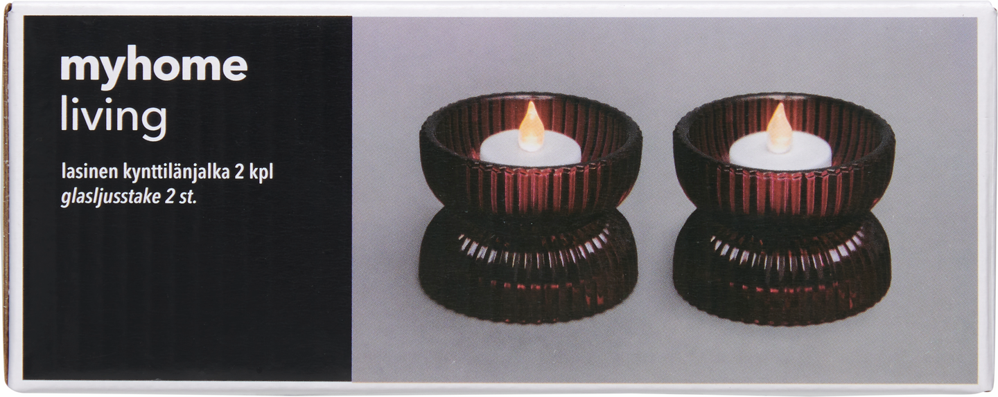myhome lasinen kynttilänjalka 2kpl punainen