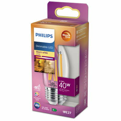 Philips LED-kynttilälamp WarmGlow 40W E14 kirkas