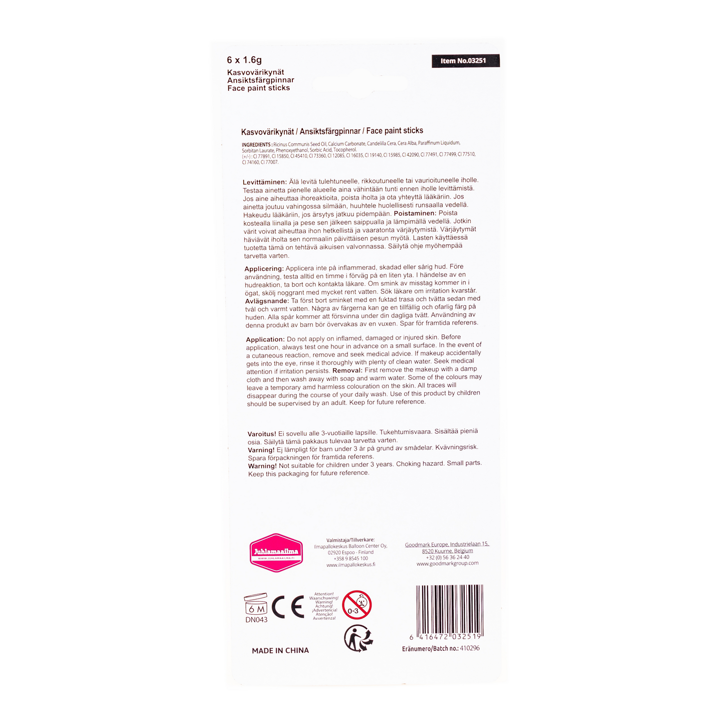 Kasvovärikynät 6 kpl