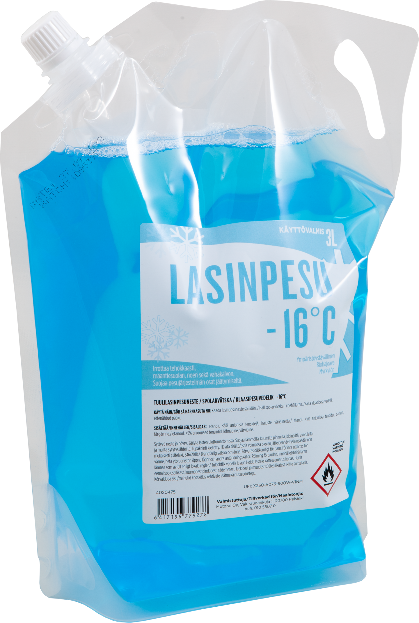 Käyttövalmis lasinpesuneste -16C 3l pss