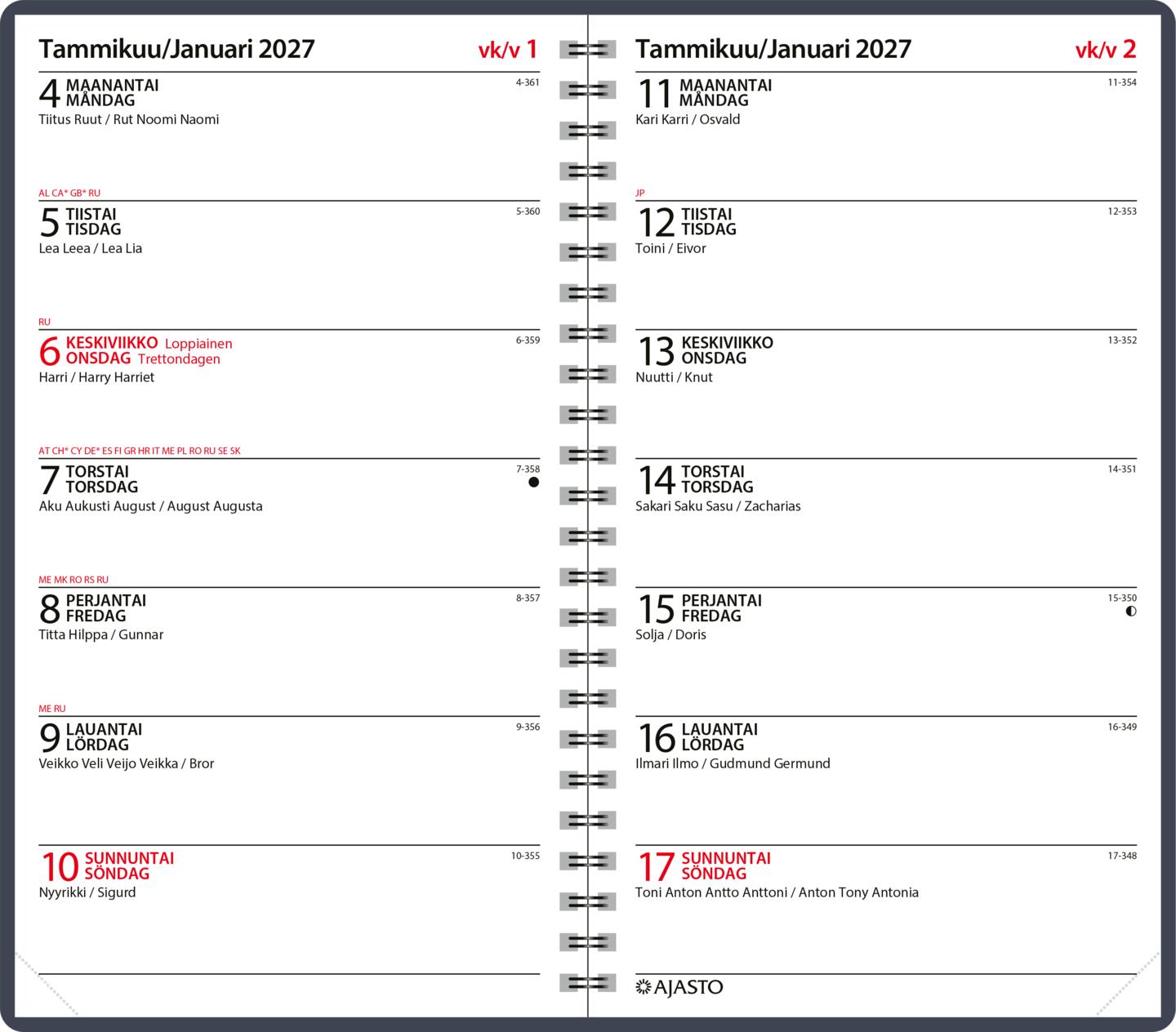 Ajasto Viikkopäivyri/Veckodatumvisare 14 2027