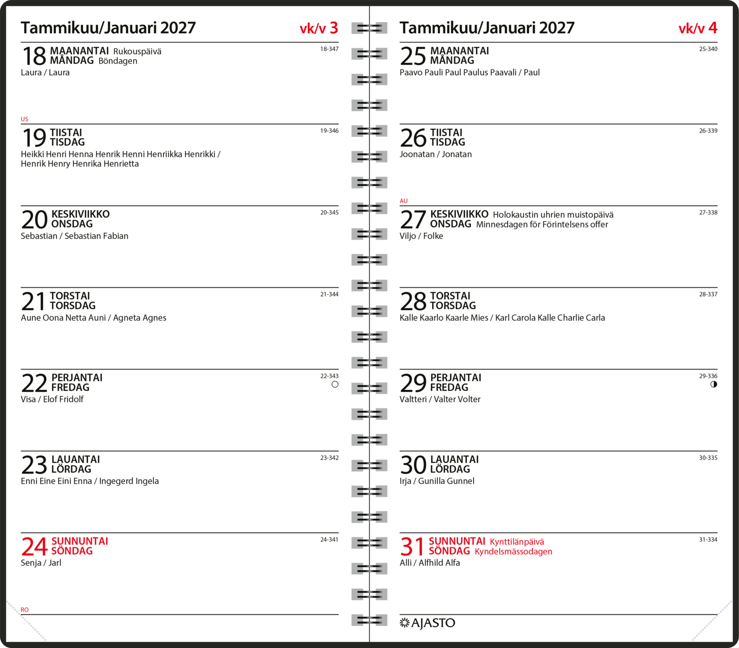 Ajasto Viikkopäivyri/Veckodatumvisare 14 E 2027