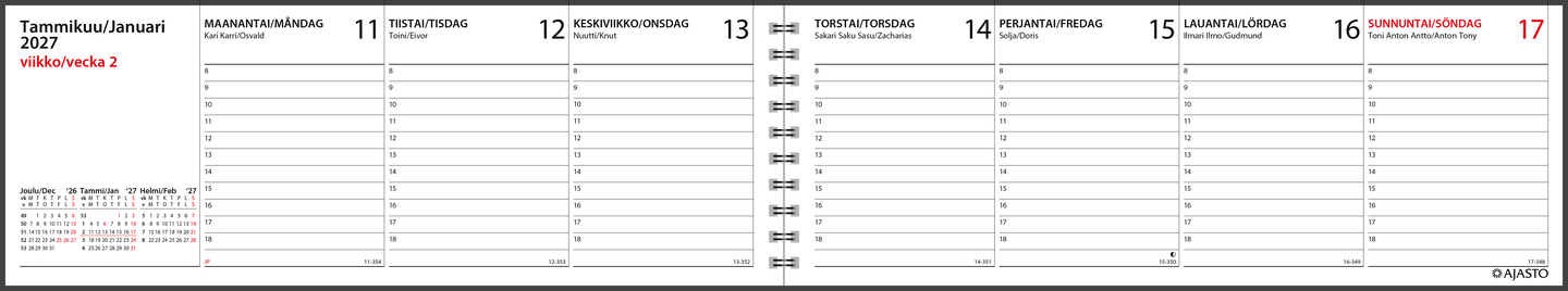 Ajasto Memo E pöytäkalenteri 2027, musta