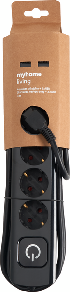 myhome 4-os. jatkojohto + 2 x USB 3 m