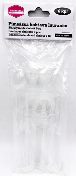 Pimeässä hohtava luuranko 6 kpl/pkt