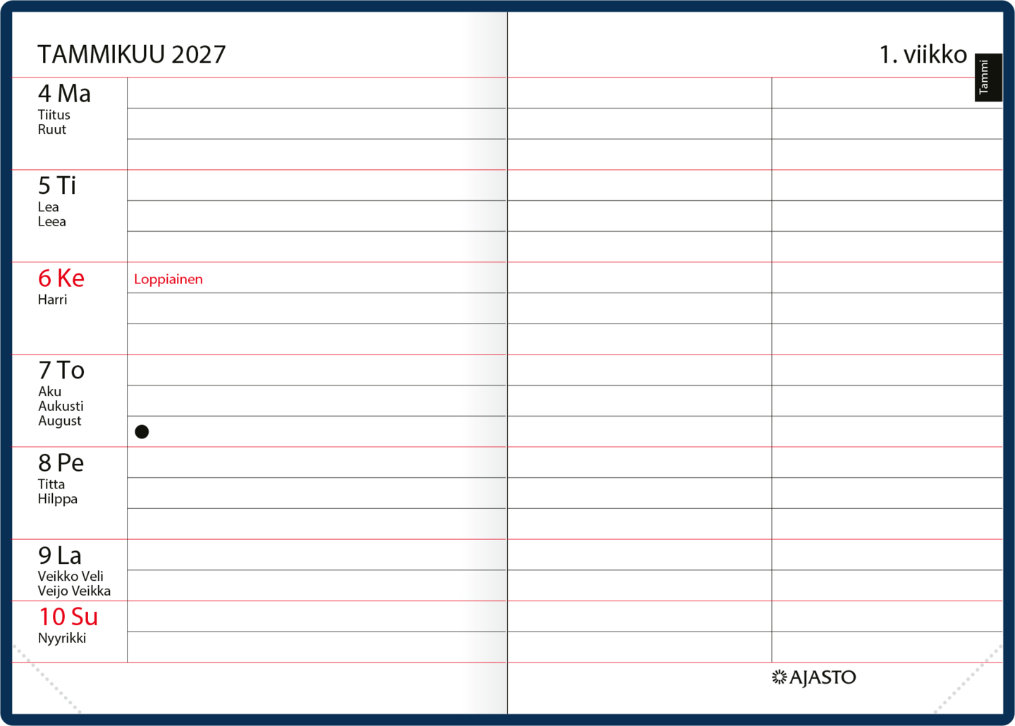 Ajasto Ajastaika taskukalenteri 2027, t.sininen