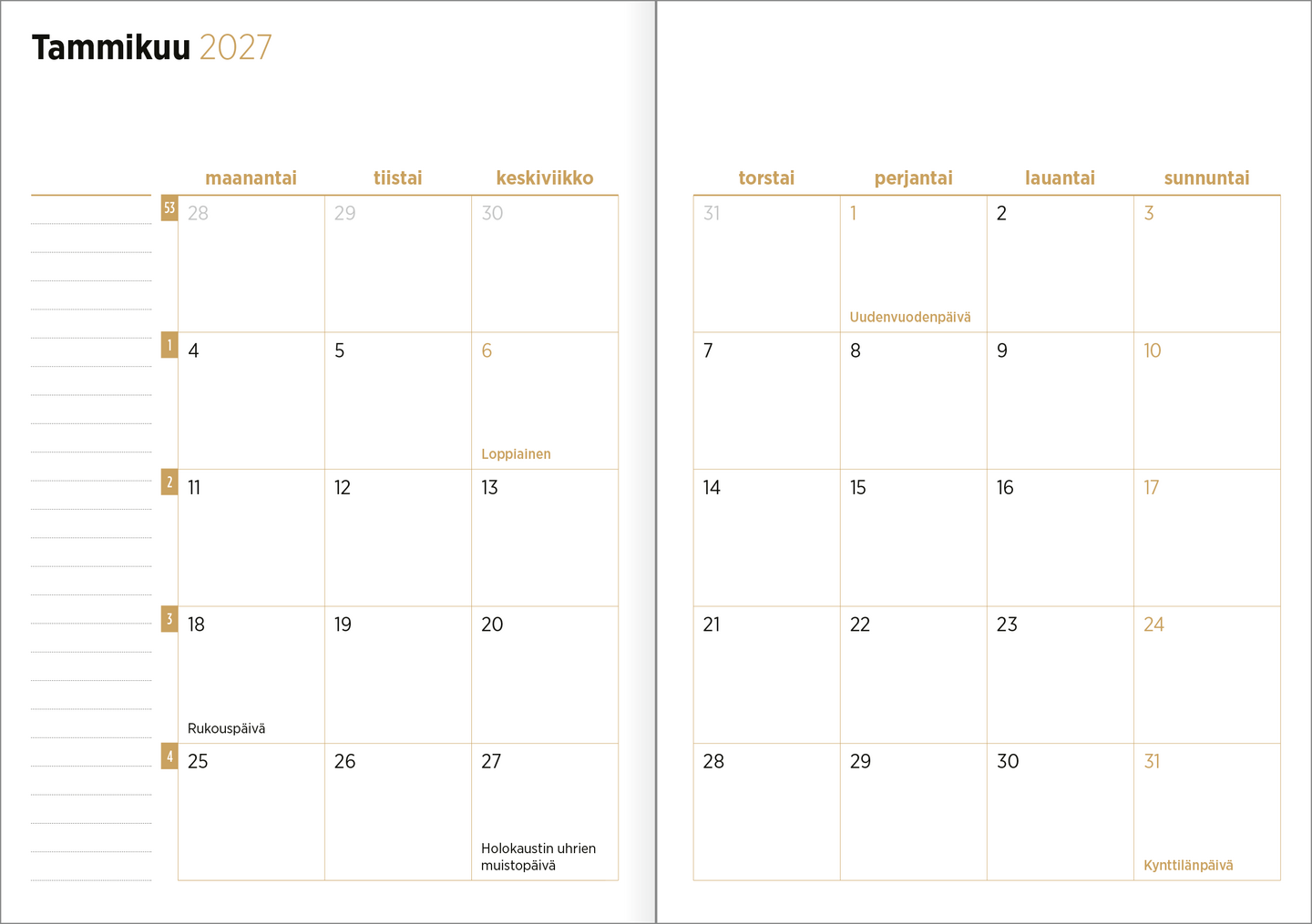 Ajasto Color taskukalenteri 2027 A6, punainen
