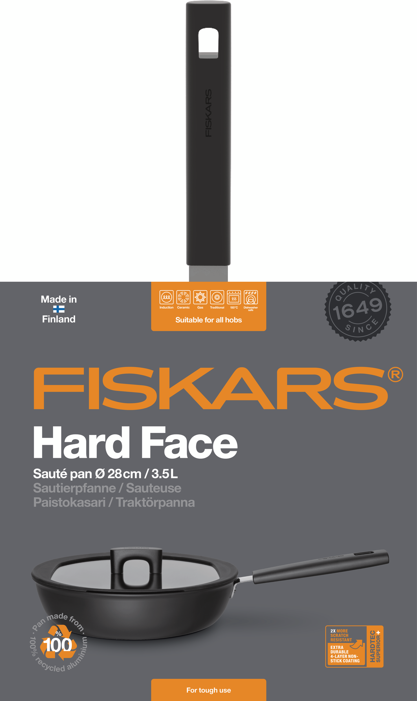 Fiskars Hard Face paistokasari 28 cm kannella