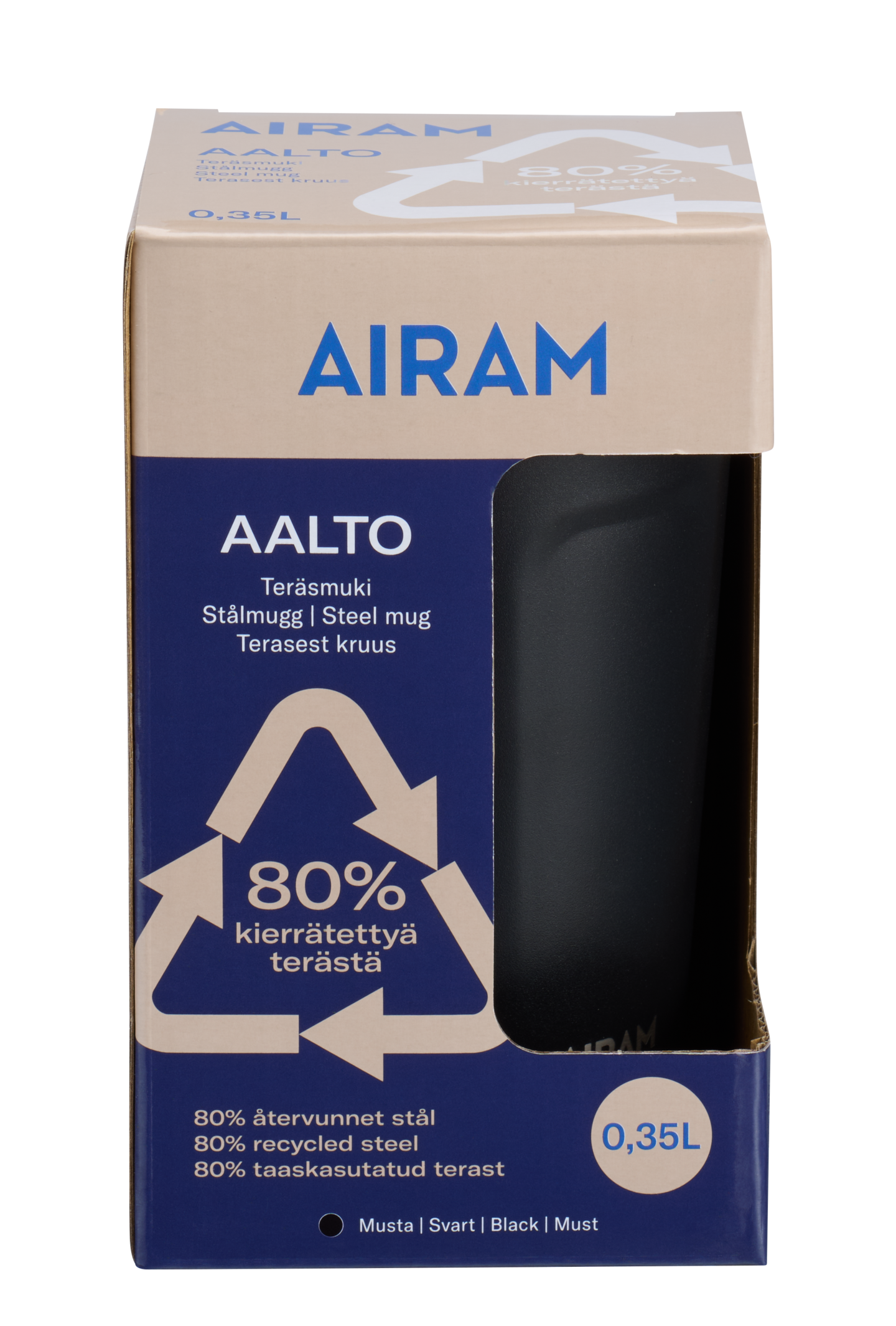 Airam Aalto teräsmuki 0,35 l musta