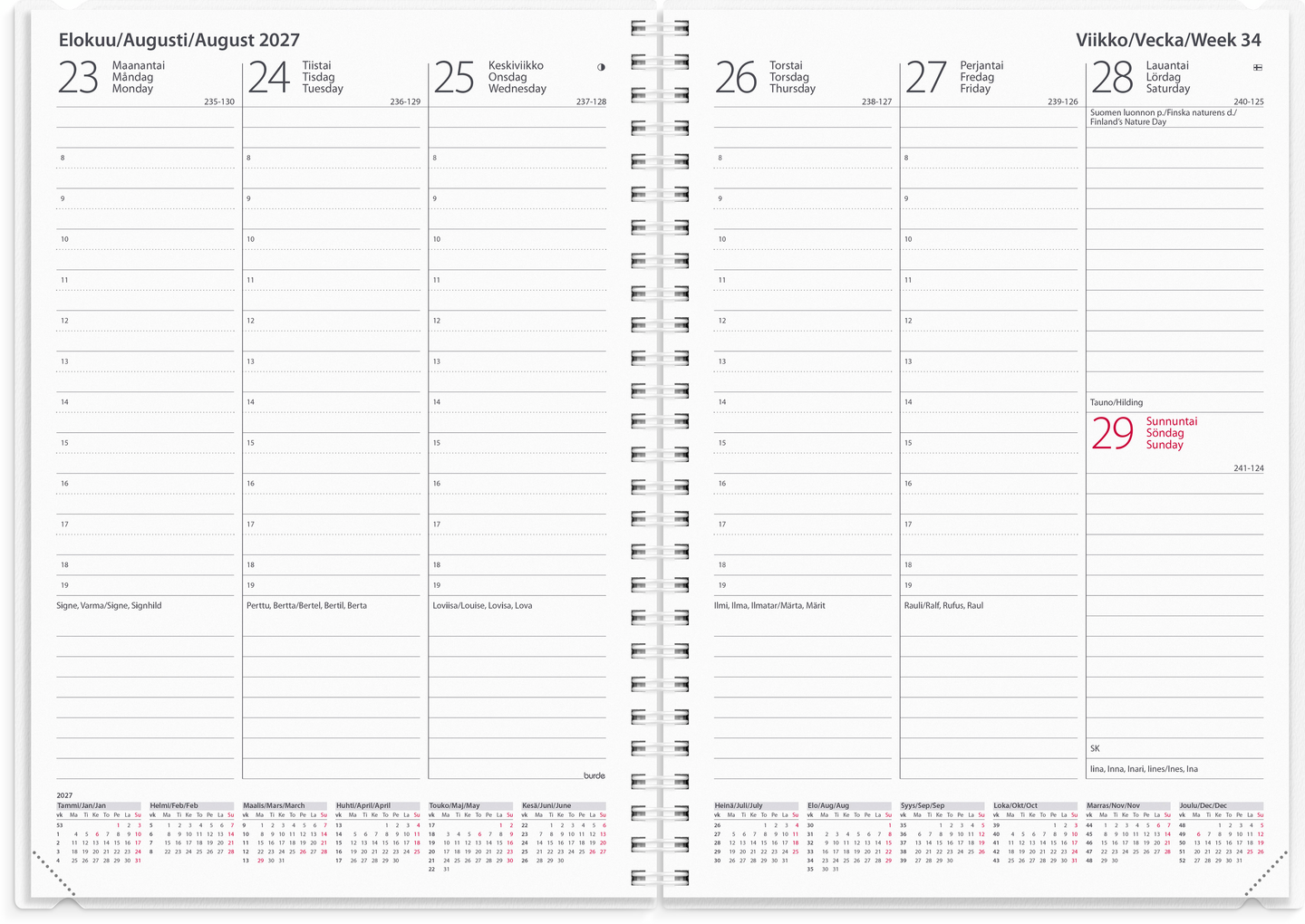 Burde Kalenteri 2027 Weekly 4 in 1