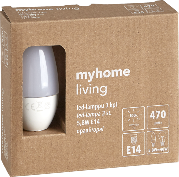 myhome LED kynttilä E14 470lm 2700K 3kpl